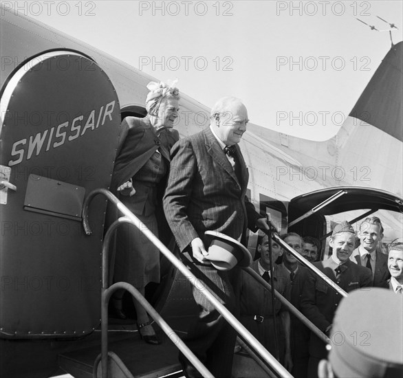 Winston Churchill with his wife in Switzerland 1946