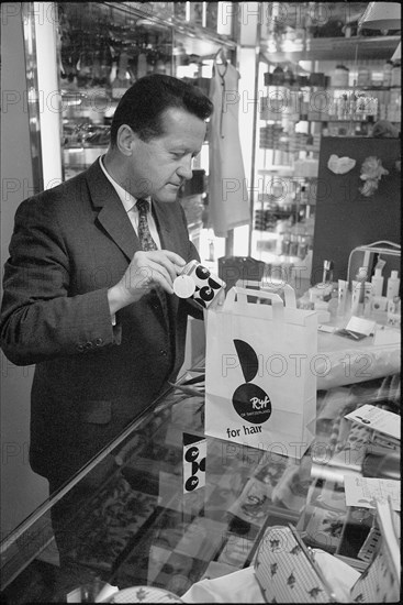 Hairdresser Albert Ryf in his barbershop, Zurich 1966