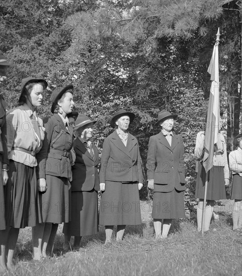 Therese Ernst (centre), girl scouts scoutmaster. ca. 1950