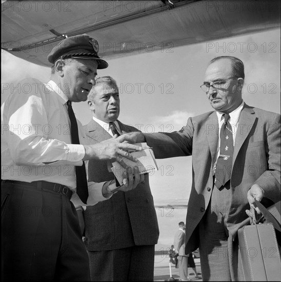 Kahani and Levi Eshkol at Geneva airport 1955