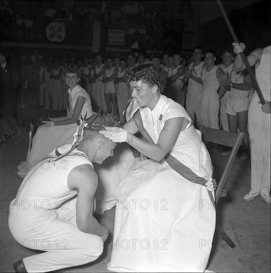 Gymnast Hans Eugster, Swiss apparatus champion. 1953