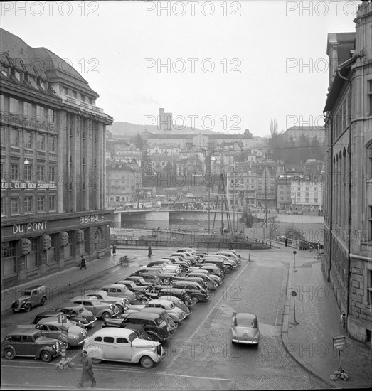 Parking place at the Walche, Waisenhausplatz, Bahnhofquai, Zürich 1952