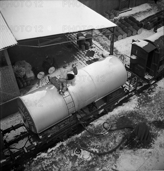 Petrol importation and storage, tanker in the Basle rhine port, around 1946