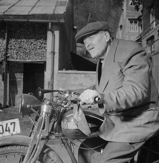 Julien Aubert, eldest motorcyclist of Switzerland. Le Sentier 1954