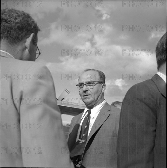 Levi Eshkol at Geneva airport 1955