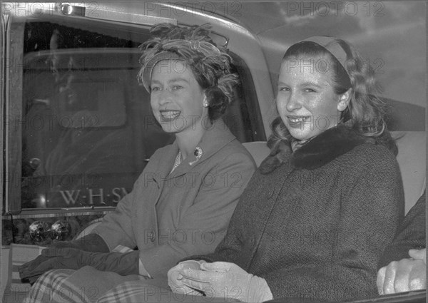 Queen Elizabeth returns home from trip to New Zealand and is being picked up at the airport by princess Anne