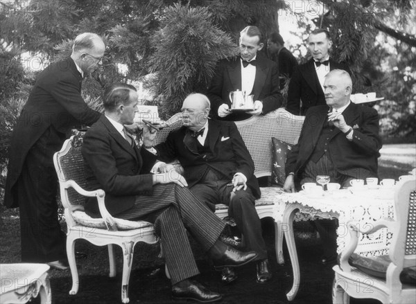 Churchill with the Federal Councillors Petitpierre and Stampfli, 1946