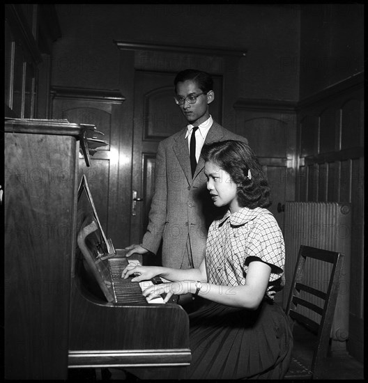 King Bhumibol of Thailand with his fiancée Sirikit in Switzerland, 1949