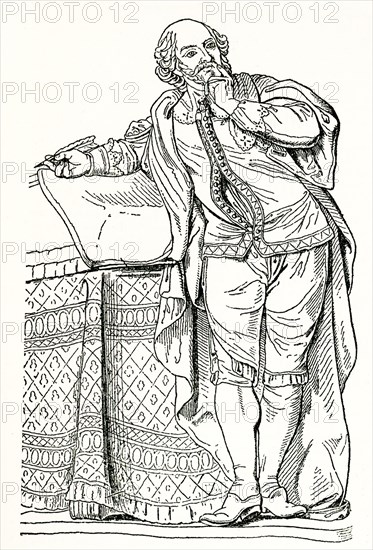 This 1905 illustration of William Shakespeare is based on a statue of the English author. William Shakespeare (died 1616) was an English poet and playwright - and is considered by many to be the best English writer ever.