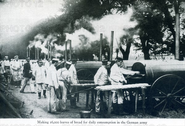 This photo taken during World War I shows cooks at their ovens making 16,000 loaves of bread for daily consumption in the German army.