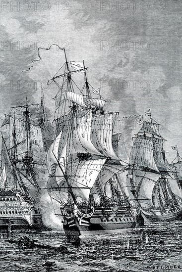 The early 1900s caption reads: 'BLAKE'S NAVAL VICTORY OVER VAN TROMP, 1653.—During Cromwell's time, the Dutch and English had their epic struggle for the mastery of the seas. The Hollanders defeated the famous English admiral Blake, and it is said that Van Tromp hoisted a broom to the masthead as a sign that he had swept the English from the seas. But Blake had his revenge by defeating Van Tromp's fleet off Portsmouth, and soon after the English completely over-whelmed their ancient rivals.' Both sides claimed victory in the Battle of Scheveningen.