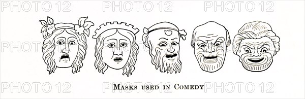 Masks used in ancient Greek comedy.