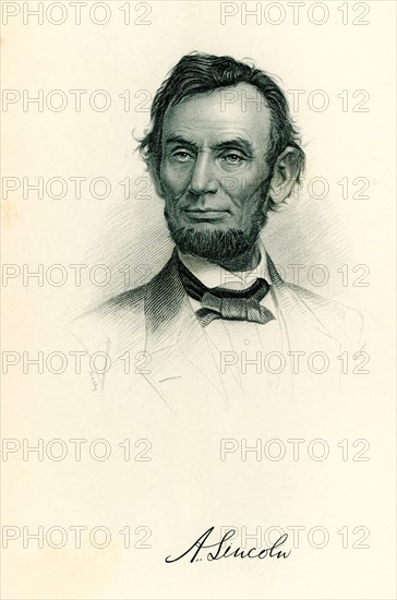 This illustration is signed by Matthew Brady. Abraham Lincoln was the 16th president of the United States. He served from March 1861 to his assassination on April 15, 1865. Mathew B. Brady (died 1896) was one of the earliest photographers in American history. Best known for his scenes of the Civil War, he studied under inventor Samuel Morse, who pioneered the daguerreotype technique in America.