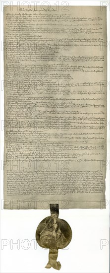 The original draft of the Magna Carta from the year 1215, the so-called Article of the Barons. The original parchment manuscript is in the British Museum in London.