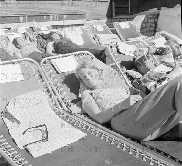 Kleine Scheidegg, tourists enjoying the sun, 1950.