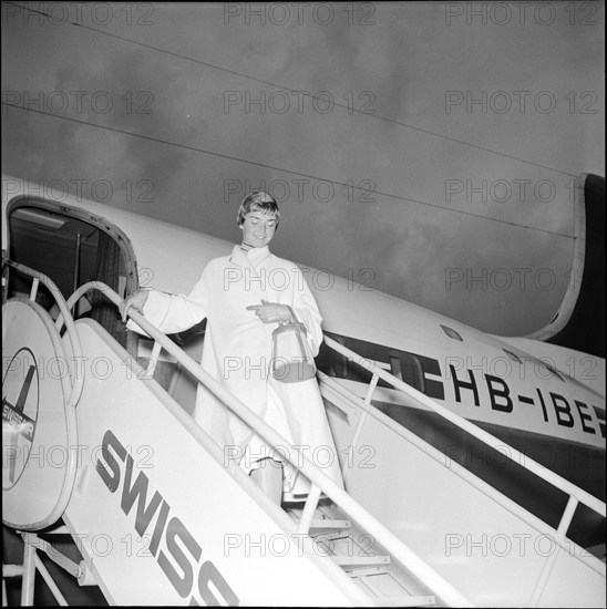 Brigitte Auber, arrival at Geneva airport 1954.