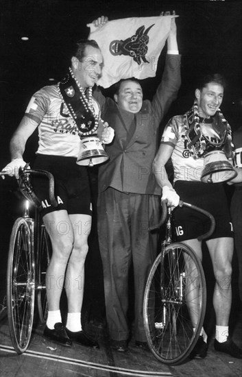 Zurich Sixdays 1956: Koblet, Imhof and Kubler.