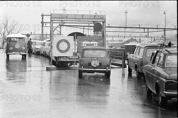 Car loading in Erstfeld, Gotthard route; 1967.