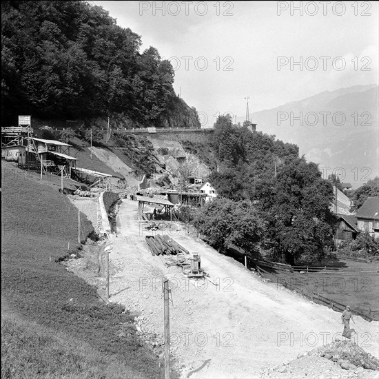 Road on the left shores of the Walensee under construction, 1959.