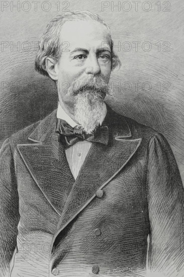 Jose Zorrilla y Moral (1817-1893). Spanish poet and dramatist. Portrait. Engraving by Arturo Carretero (1852-1903). La Ilustracion Espanola y Americana (The Spanish and American Illustration), January 8, 1884.