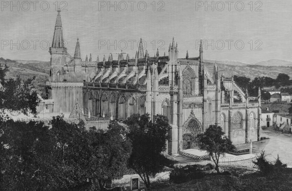 History of Portugal. Batalha. Monastery of Santa Maria da Vitoria, known as the Monastery of Batalha. King John I ordered its construction to commemorate the Portuguese victory in the Battle of Aljubarrota on 14 August 1385. In 1388, work was begun by the architect Alfonso Domingues (ca. 1330-1402). Its construction was completed in 1517, requiring the participation of several architects over the years. Engraving. La Ilustracion Espanola y Americana (The Spanish and American Illustration), January 8, 1884.