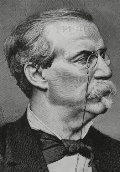 Antonio Canovas del Castillo (1828-1897). Spanish politician and historian. Founder of the Conservative Party. Portrait. Engraving by Arturo Carretero (1852-1903). Detail. La Ilustracion Espanola y Americana (The Spanish and American Illustration), February 8, 1884.