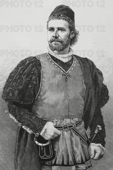 Julian Gayarre (1844-1890). Spanish opera singer. Portrait. Engraving by Arturo Carretero (1852-1903). La Ilustracion Espanola y Americana (The Spanish and American Illustration), March 22, 1884.