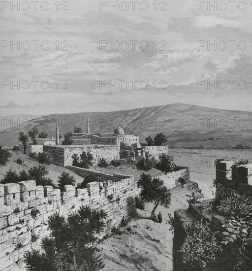 Jerusalem, Israel. Walls of the Temple of the Presentation. Engraving by Bernardo Rico (1825-1894). Detail. La Ilustracion Espanola y Americana (The Spanish and American Illustration). Supplement to issue XIII, April 1884.