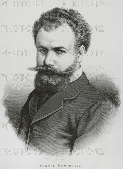 Mihaly Munkacsy (1844-1900). Hungarian painter. Portrait. Drawing by Badillo. Engraving by Arturo Carretero (1852-1903). La Ilustracion Espanola y Americana (The Spanish and American Illustration), May 30, 1884.