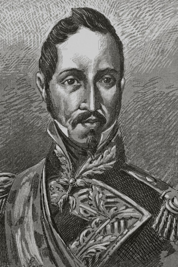 Joaquin Baldomero Fernandez-Espartero Alvarez de Toro (1793-1879), called Baldomero Espartero. Spanish military and politician. He served as the Regent of Spain. Portrait. Illustration by Serra Pausas. ""Glorias Espanolas"" (Glories of Spain). Volume IV. Published in Barcelona, 1890.