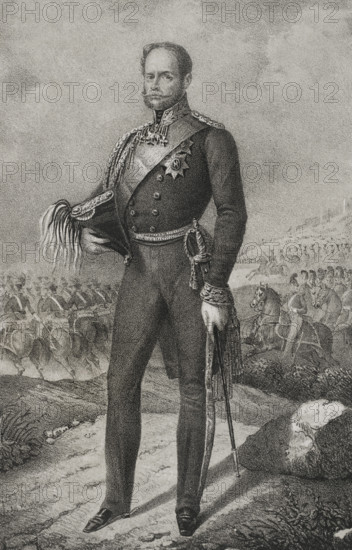 Frederick of Prussia (1794-1863). Prussian prince and military officer. Portrait. Drawing by C. Legrand. Lithograph by Donon. ""Reyes Contemporaneos"" (Contemporary Kings). Volume III. Published in Madrid, 1854.