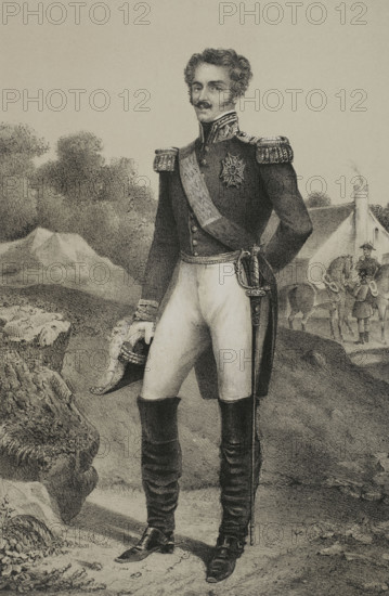 Oscar I of Sweden (1799-1859). King of Sweden and Norway (1844-1859). Portrait. Drawing by C. Legrand. Lithography by J. Donon. ""Reyes Contemporaneos"" (Contemporary Kings). Volume III. Published in Madrid, 1854.