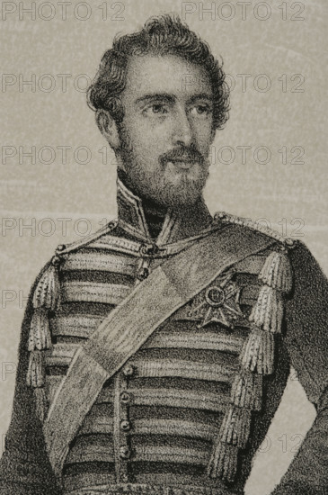 Charles XV of Sweden (1826-1872). Born Carl Ludvig Eugen. King of Sweden and Norway (as Charles IV) between 1859 and 1872. Portrait of Karl Ludvig as Heir Prince of Sweden. Drawing by C. Legrand. Lithography by J. Donon. Detail. ""Reyes Contemporaneos"" (Contemporary Kings). Volume III. Published in Madrid, 1854.