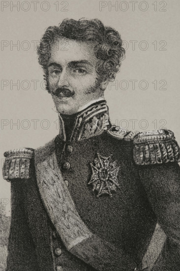 Oscar I of Sweden (1799-1859). King of Sweden and Norway (1844-1859). Portrait. Drawing by C. Legrand. Lithography by J. Donon. Detail. ""Reyes Contemporaneos"" (Contemporary Kings). Volume III. Published in Madrid, 1854.