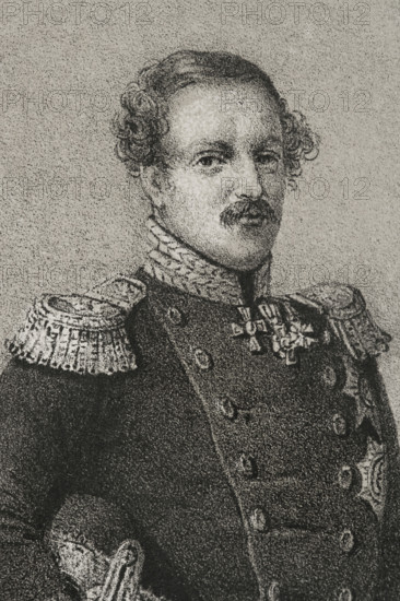 Frederick VII of Denmark (1808-1863). King of Denmark (1848-1863). Portrait. Drawing by C. Legrand. Lithography by J. Donon. Detail. ""Reyes Contemporaneos"" (Contemporary Kings). Volume III. Published in Madrid, 1854.