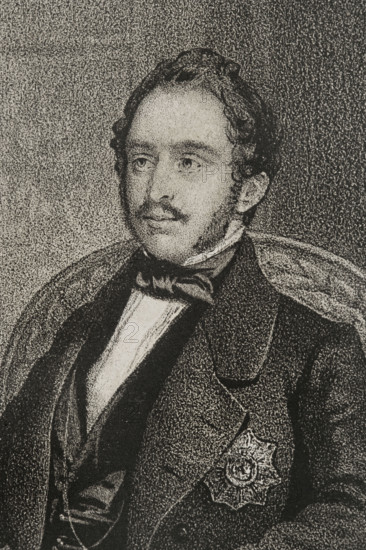 Maximilian II of Bavaria (1811-1864). King of Bavaria (1848-1864). Portrait. Drawing by B. Blanco. Lithography by J. Donon. Detail. ""Reyes Contemporaneos"" (Contemporary Kings). Volume III. Published in Madrid, 1854.