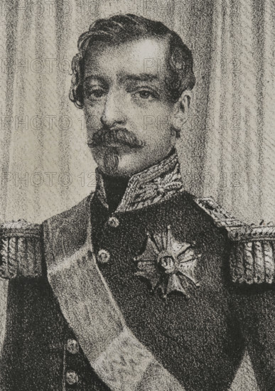 Napoleon III (1808-1873). President of the French Second Republic (1848-1852) and later Emperor of the French (1852-1870). Portrait. Drawing by C. Legrand. Lithography by J. Donon. Detail. ""Reyes Contemporaneos"" (Contemporary Kings). Volume III. Published in Madrid, 1854.