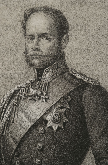 Frederick of Prussia (1794-1863). Prussian prince and military officer. Portrait. Drawing by C. Legrand. Lithograph by Donon. Detail. ""Reyes Contemporaneos"" (Contemporary Kings). Volume III. Published in Madrid, 1854.