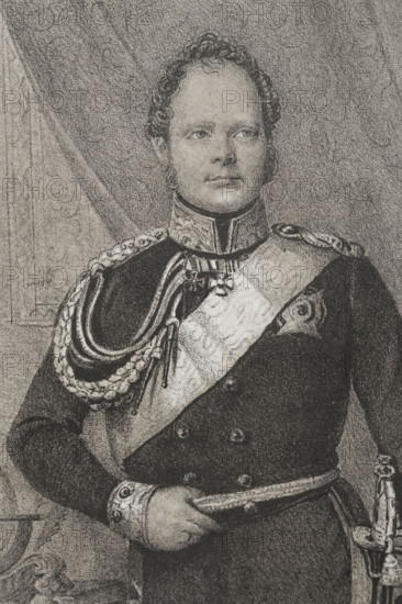 Frederick William IV of Prussia (1795-1861). King of Prussia (1795-1861). Portrait. Drawing by C. Legrand. Lithography by J. Donon. Detail. ""Reyes Contemporaneos"" (Contemporary Kings). Volume III. Published in Madrid, 1854.