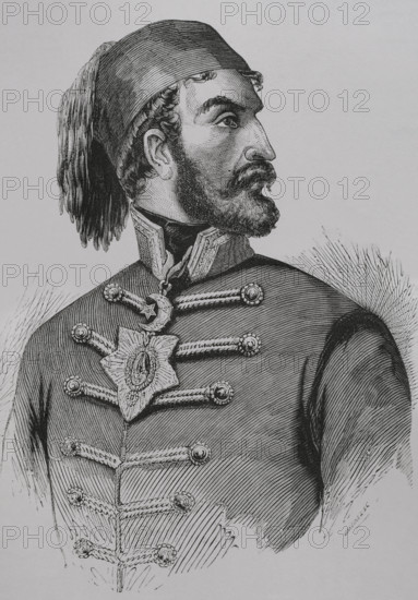 Omar Pasha (1806-1871). Ottoman general and governor, born in Croatia. Led the Turkish army in the Crimean War. Portrait. Engraving. ""Los Heroes y las Grandezas de la Tierra"" (The Heroes and the Grandeurs of the Earth). Volume VIII. 1856.