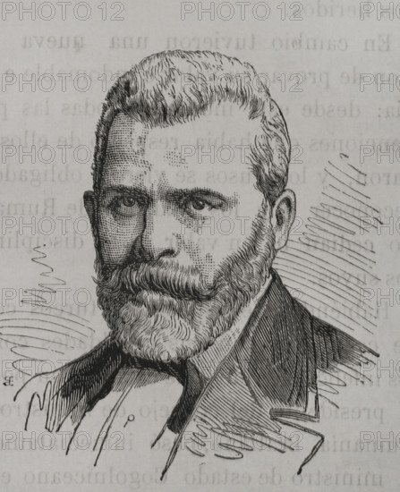 Zankoff. Governor of the city of Svishtov, one of the chief leaders of the rebel government formed after the kidnapping of Prince Alexander of Battenberg (1857-1893). It was the first Ottoman city to be liberated, with the help of Russia, during the Russo-Turkish War (1877-1878), becoming a territory of the autonomous Principality of Bulgaria. Portrait. Engraving. ""La Guerra de Oriente"" (The Russo-Turkish War). Volume II. 1877.