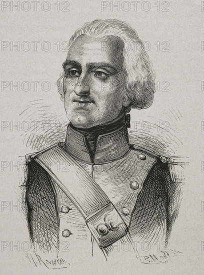 Theophile Corret de la Tour d'Auvergne (1743-1800). French military. Drawing by H. Rousseau. Portrait. Engraving. ""History of the French Revolution"". Volume I, 2nd part, 1879.