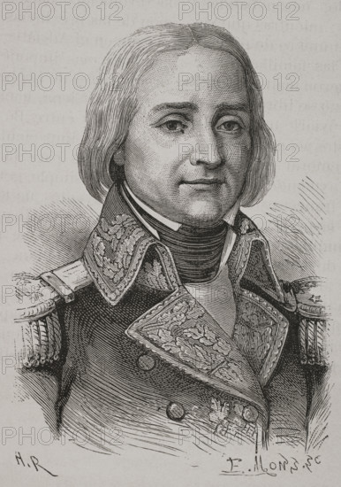 Francois-Paul Brueys d'Aigalliers (1753-1798). French admiral who led the fleet in the expedition to Egypt. Portrait. Engraving. ""History of the French Revolution"". Volume I, 2nd part, 1879.