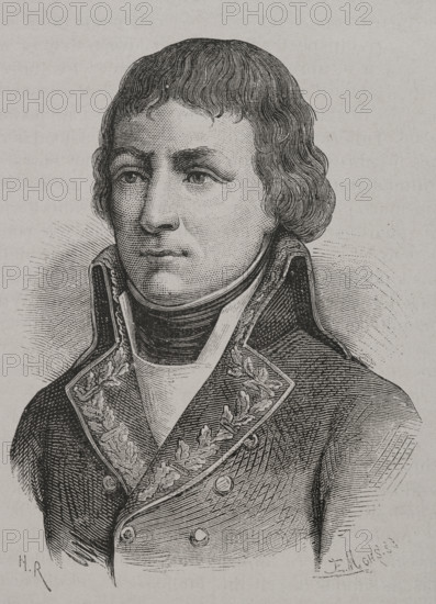 Leonard Mathurin Duphot (1769-1797). French general and poet. Portrait. Engraving. ""History of the French Revolution"". Volume I, 2nd part, 1879.