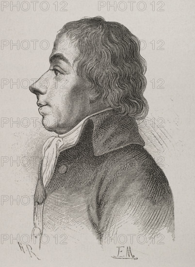 Ange-Elisabeth-Louis-Antoine Bonnier d'Alco  (1750-1799). French diplomat during the French Revolution. Portrait. Engraving. ""History of the French Revolution"". Volume I, 2nd part, 1879.