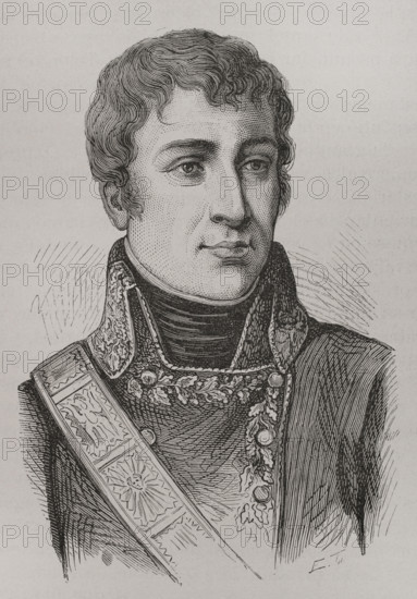 Louis Marie de Caffarelli du Falga (Louis-Marie-Joseph Maximilian Caffarelli du Falga) (1756-1799). French general. He was part of Napoleon's expedition to invade Egypt. Portrait. Engraving. ""History of the French Revolution"". Volume I, 2nd part, 1879.