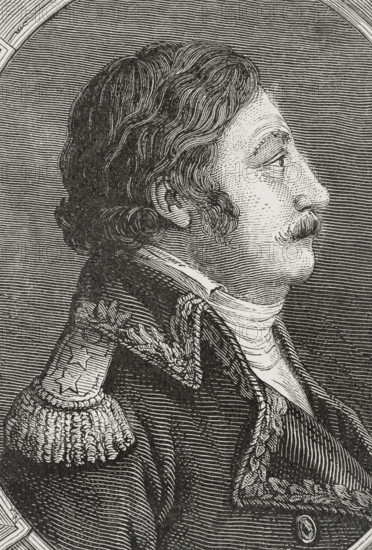 Charles Dugua (Charles Francois Joseph Dugua) (1744-1802). French general during the French Revolution. He took part in the Napoleonic campaign in Egypt and Syria. Portrait. Drawing by Lienard. Engraving by Pannemaker. ""History of the French Revolution"". Volume I, 2nd part, 1879.