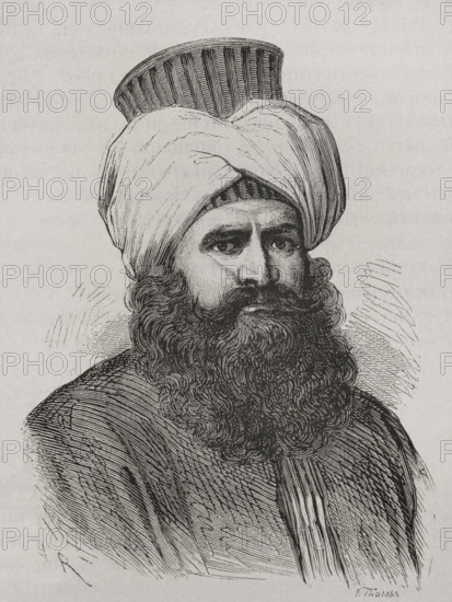 Murad Bey Mohammed (ca. 1750-1801). Egyptian Mamluk chieftain. Portrait. Engraving by F. Thomas. ""History of the French Revolution"". Volume I, 2nd part, 1879.