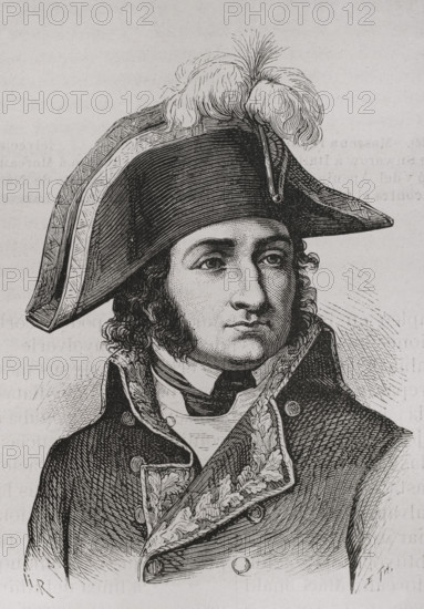 Barthelemy Catherine Joubert (1769-1799). French general. He took part in the French Revolutionary Wars. Portrait. Engraving. ""History of the French Revolution"". Volume I, 2nd part, 1879.