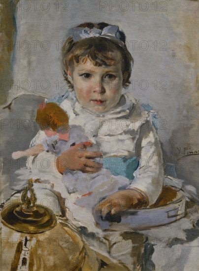 Ignacio Pinazo (1849-1916). Spanish painter. Girl with a Doll, ca. 1890. Oil on canvas, 69.5 x 51 cm. Prado Museum. Madrid. Spain.